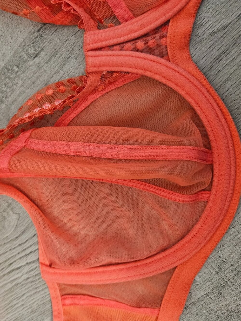 Elomi Bright Coral Red Orange Sheer Floral Lace Underwire Bra US 40G - Picture 8 of 16